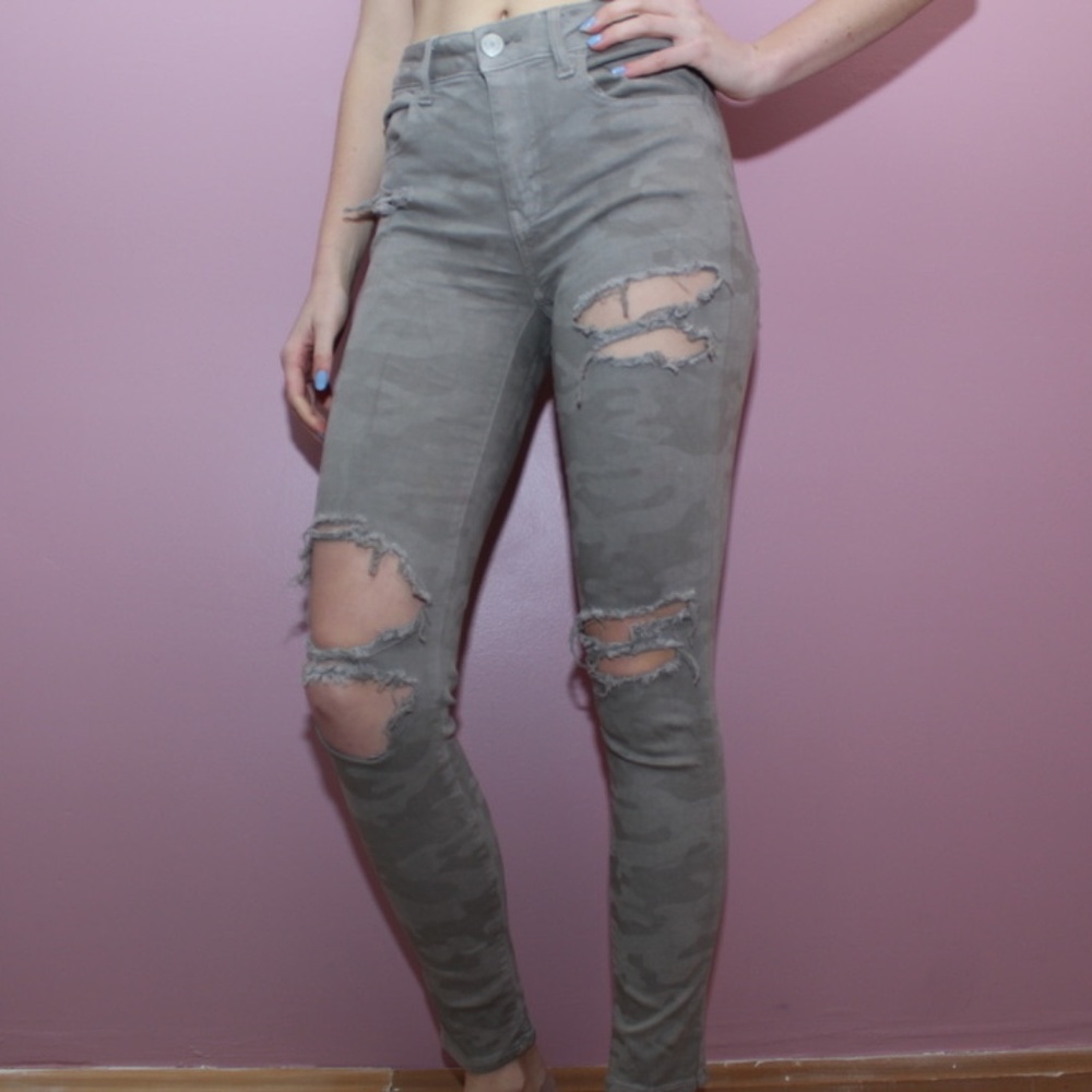 American Eagle Grey Camo Ripped Jeans